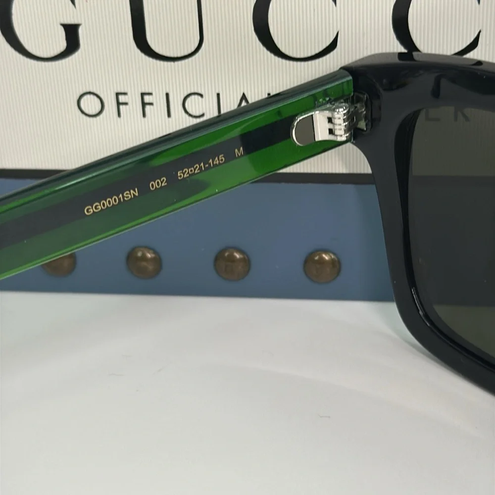 New Authentic Gucci Gucci GG0001SN 002 Black/GREEN/ Red Sunglasses